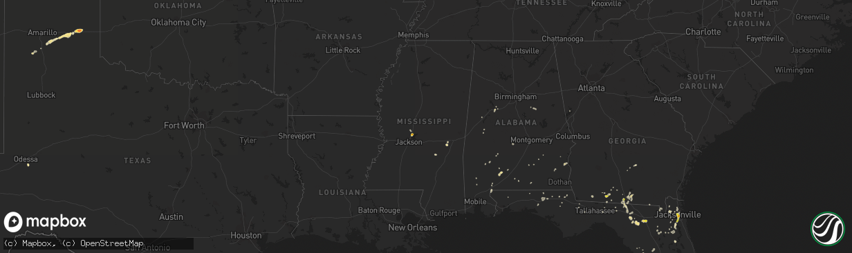 Hail map in Mississippi on July 12, 2016