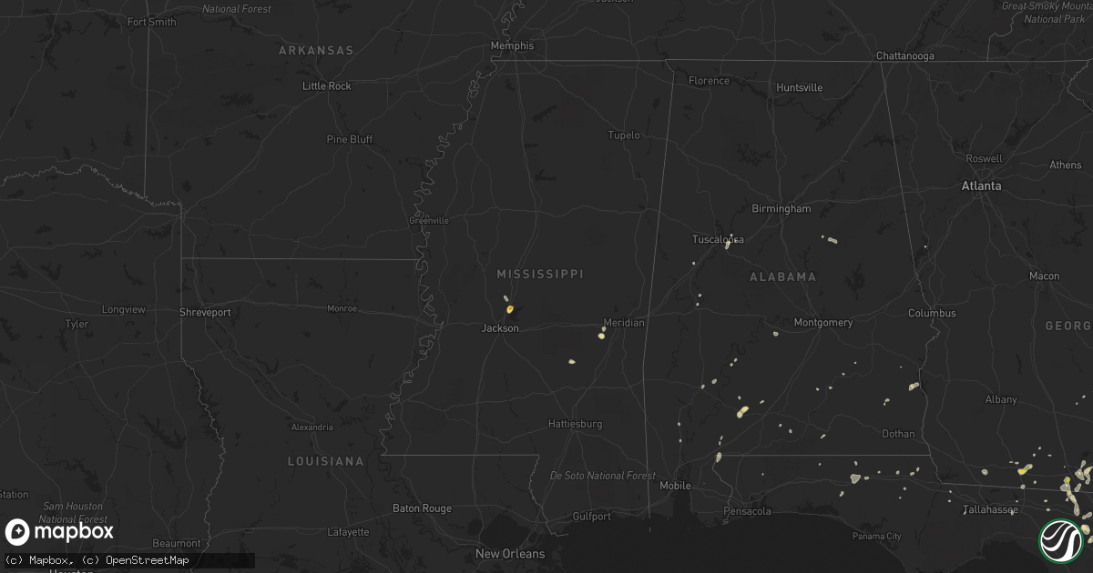Hail map in Mississippi on July 12, 2016