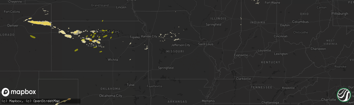 Hail map in Missouri on July 12, 2016