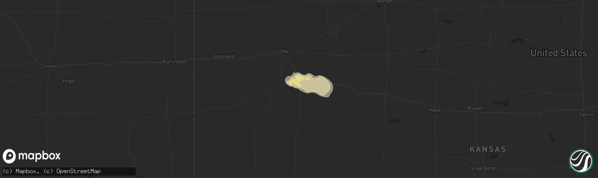 Hail map in Oakley, KS on July 12, 2016