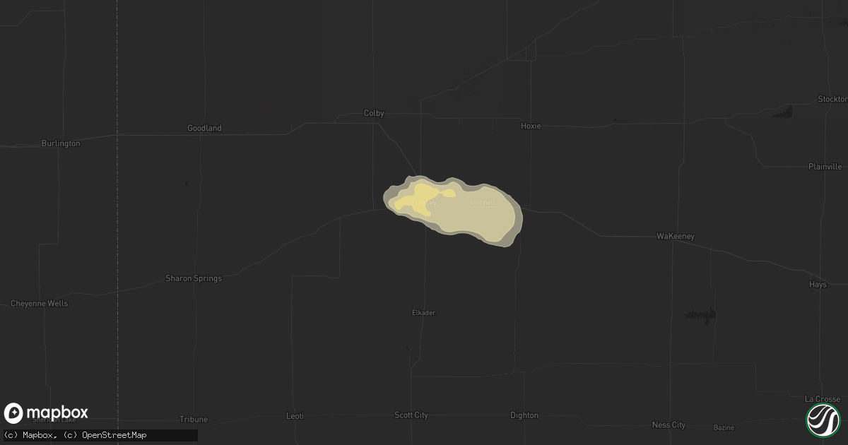 Hail map in Oakley, KS on July 12, 2016