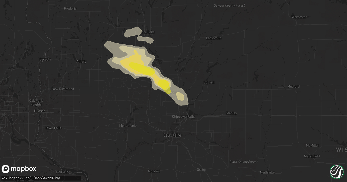 Hail map in Bloomer, WI on July 12, 2018
