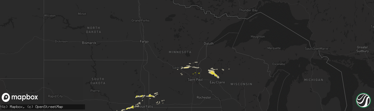 Hail map in Minnesota on July 12, 2018