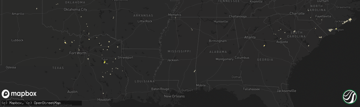 Hail map in Mississippi on July 12, 2018