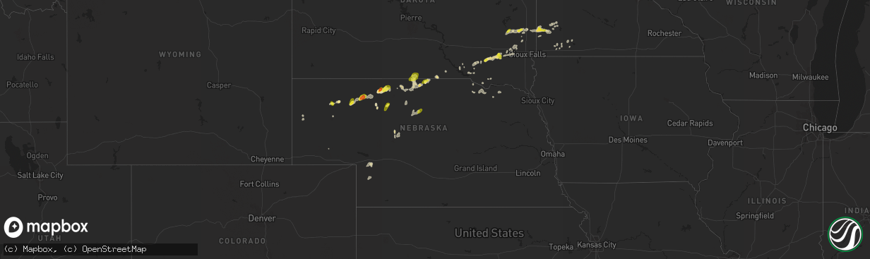 Hail map in Nebraska on July 12, 2018