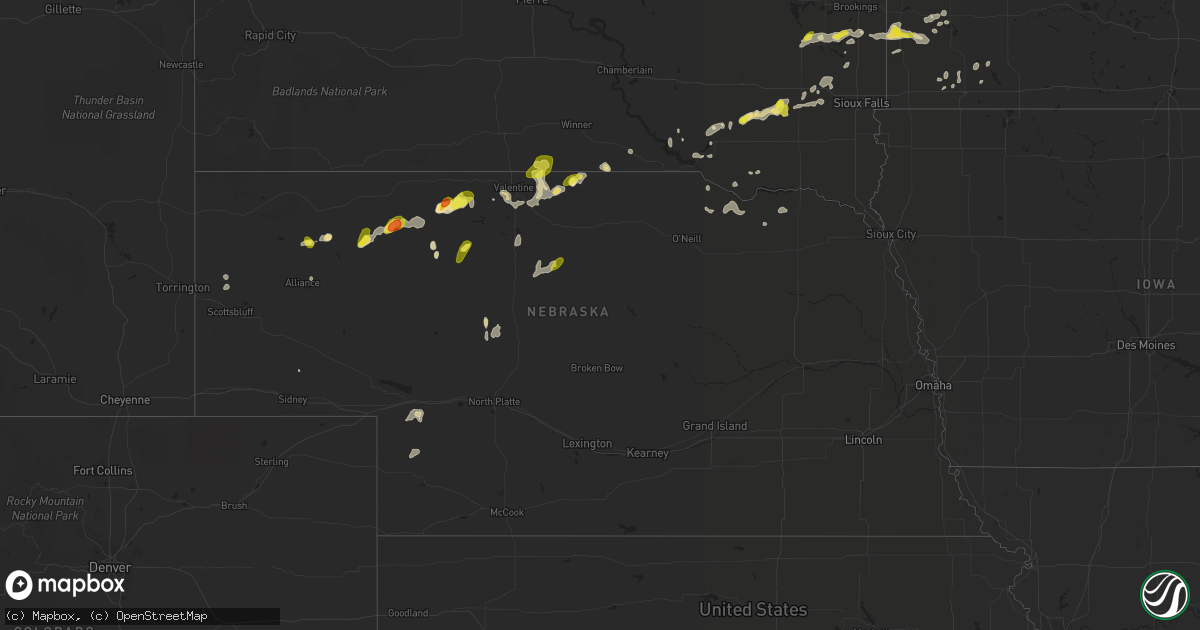 Hail map in Nebraska on July 12, 2018