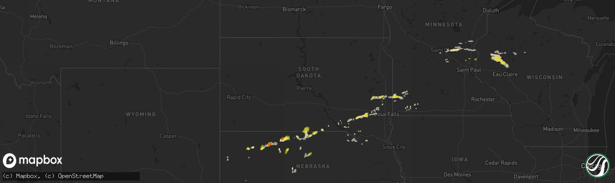 Hail map in South Dakota on July 12, 2018