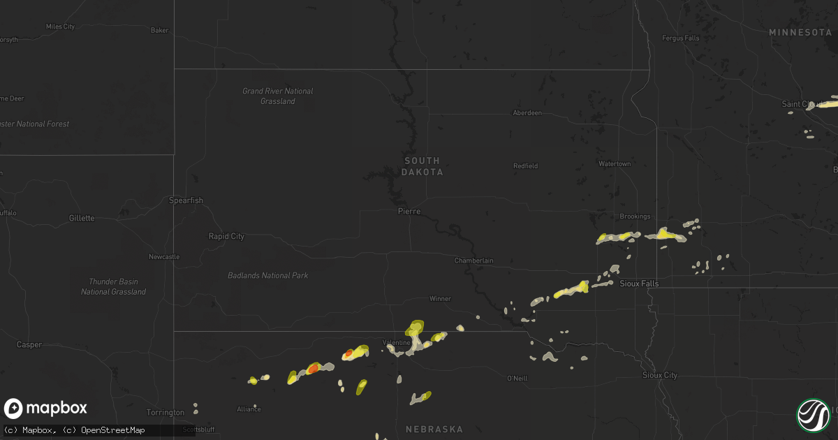 Hail map in South Dakota on July 12, 2018