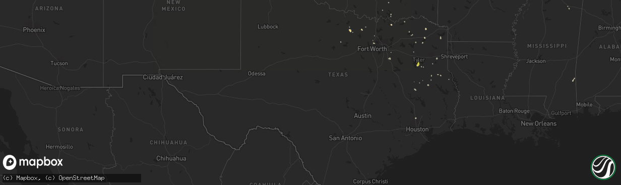 Hail map in Texas on July 12, 2018