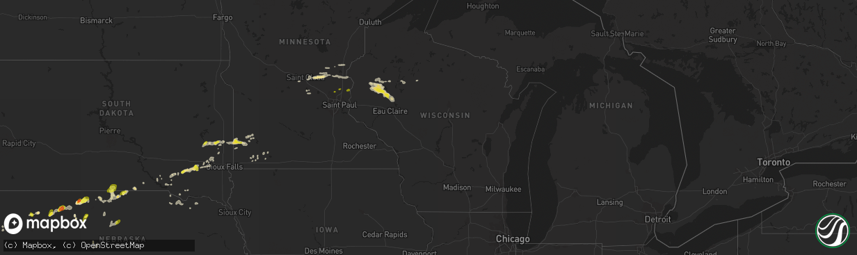 Hail map in Wisconsin on July 12, 2018