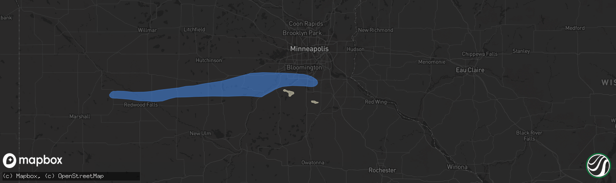 Hail map in Lakeville, MN on July 12, 2019