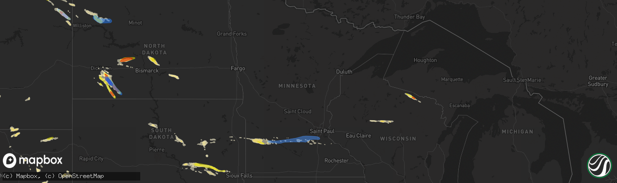 Hail map in Minnesota on July 12, 2019