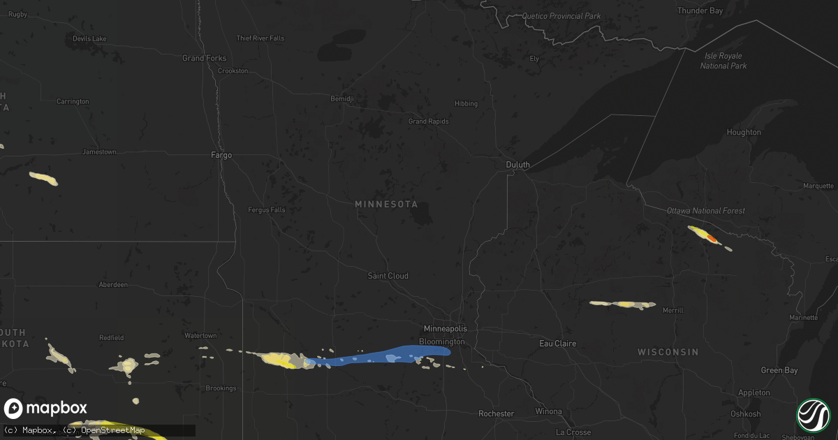 Hail map in Minnesota on July 12, 2019