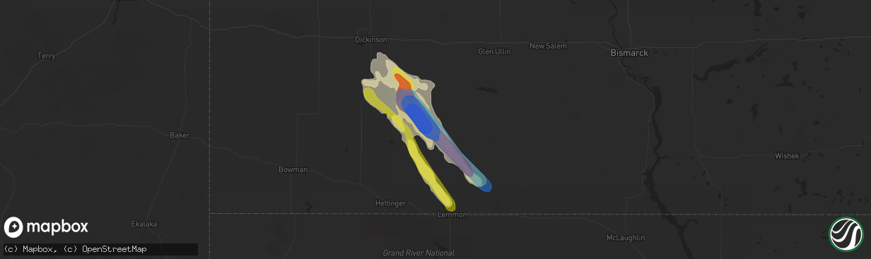 Hail map in Mott, ND on July 12, 2019