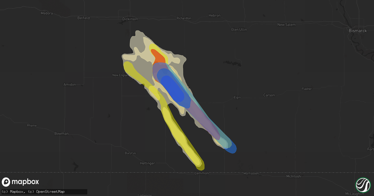 Hail map in Mott, ND on July 12, 2019