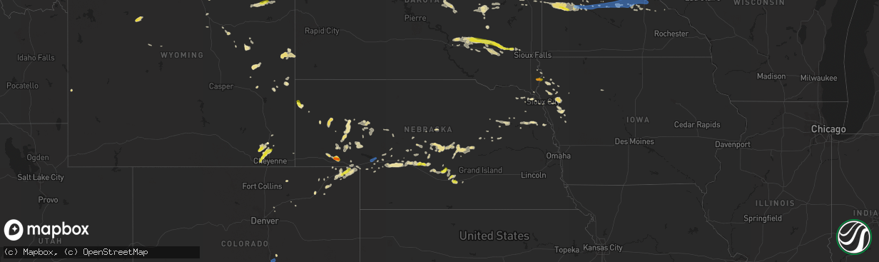 Hail map in Nebraska on July 12, 2019