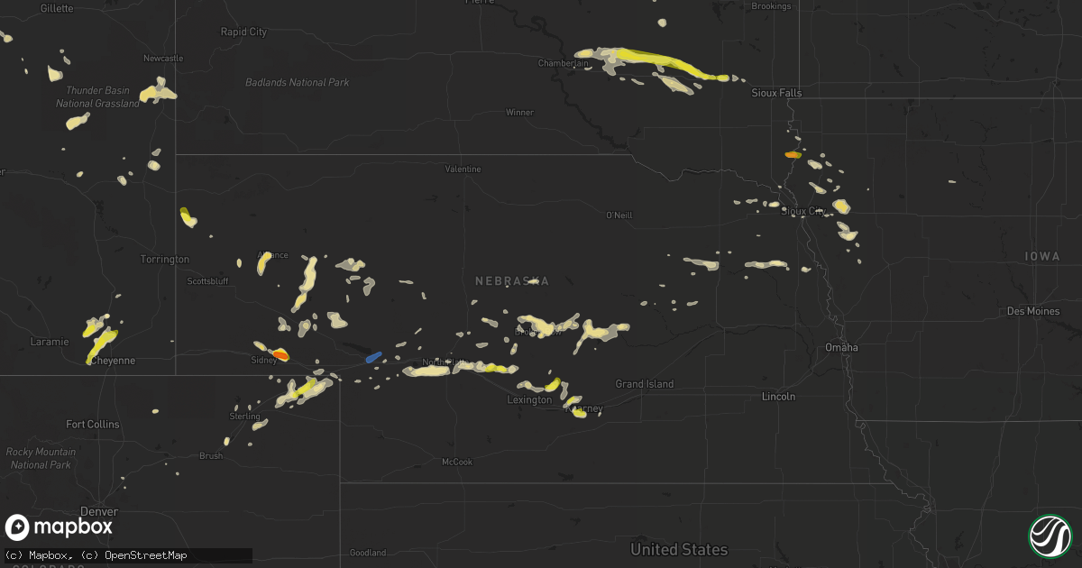 Hail map in Nebraska on July 12, 2019