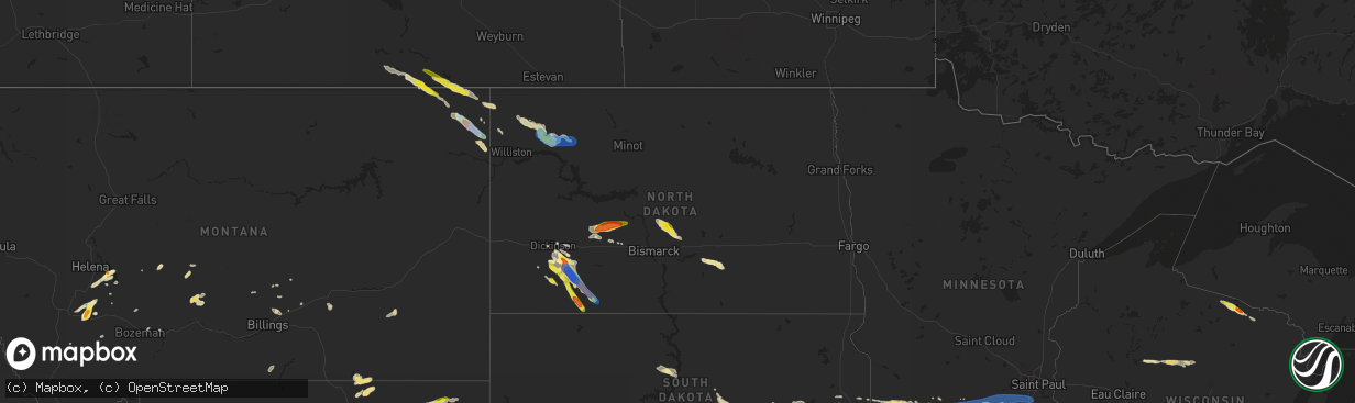 Hail map in North Dakota on July 12, 2019