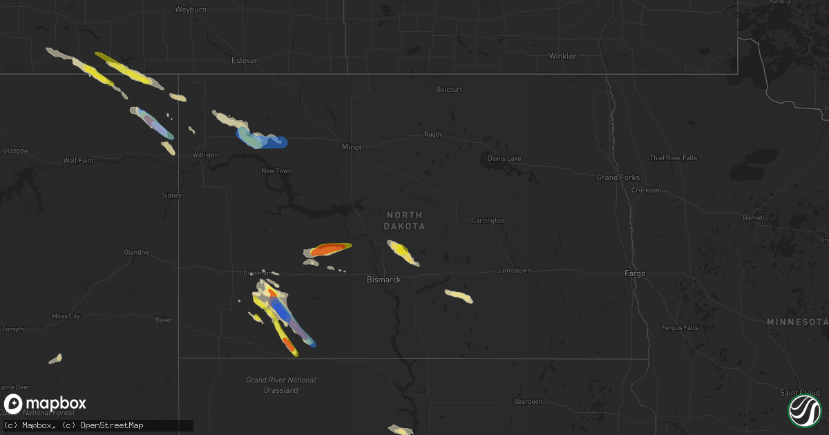 Hail map in North Dakota on July 12, 2019