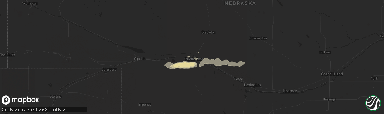 Hail map in North Platte, NE on July 12, 2019