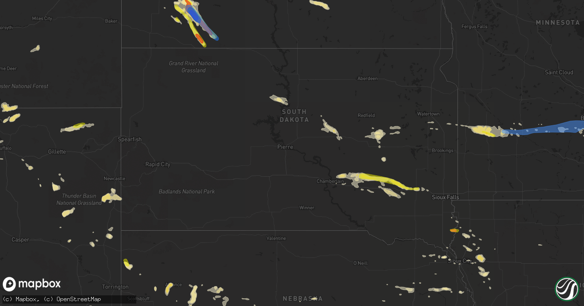 Hail map in South Dakota on July 12, 2019
