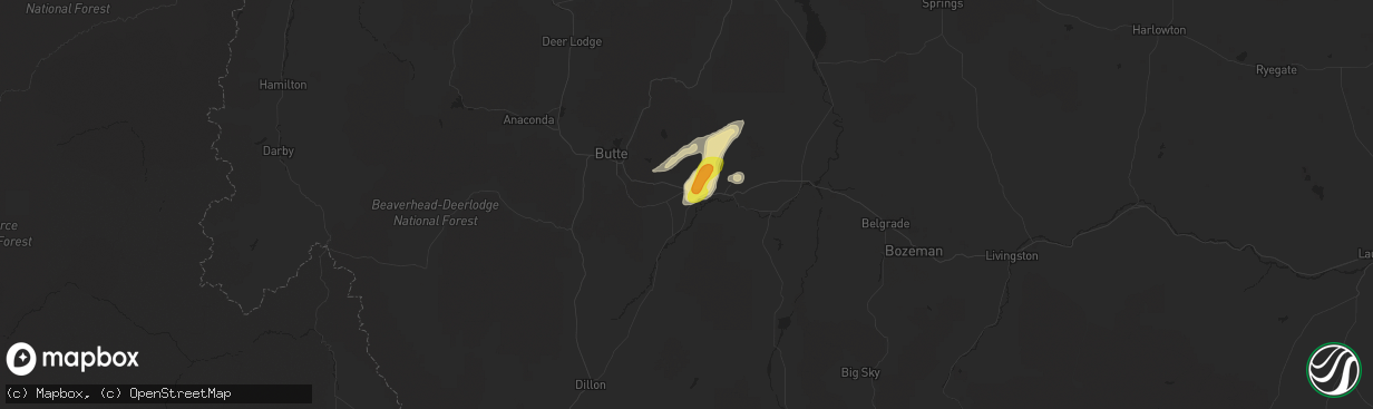 Hail map in Whitehall, MT on July 12, 2019