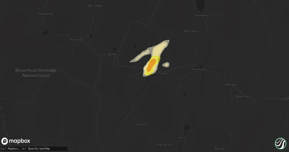 Hail map in Whitehall, MT on July 12, 2019