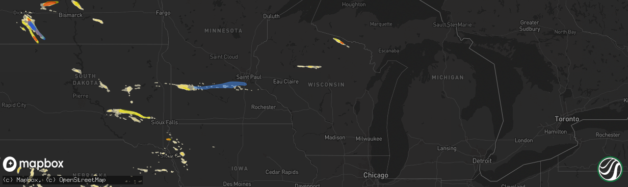 Hail map in Wisconsin on July 12, 2019