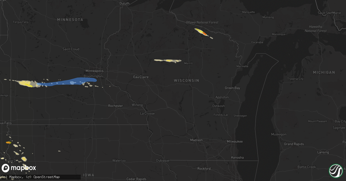 Hail map in Wisconsin on July 12, 2019
