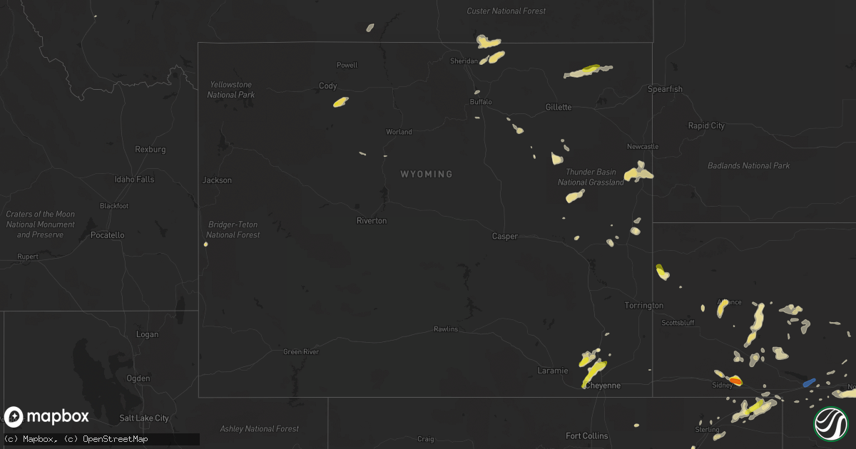 Hail map in Wyoming on July 12, 2019