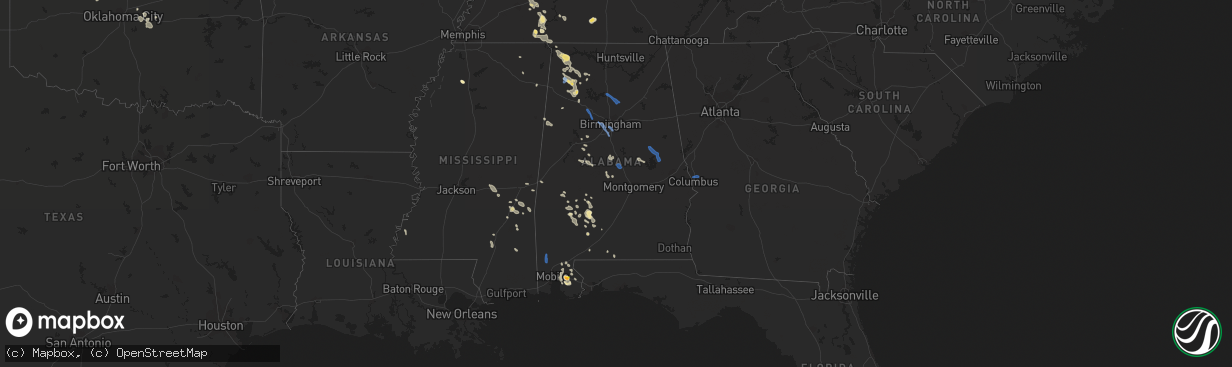 Hail map in Alabama on July 12, 2020