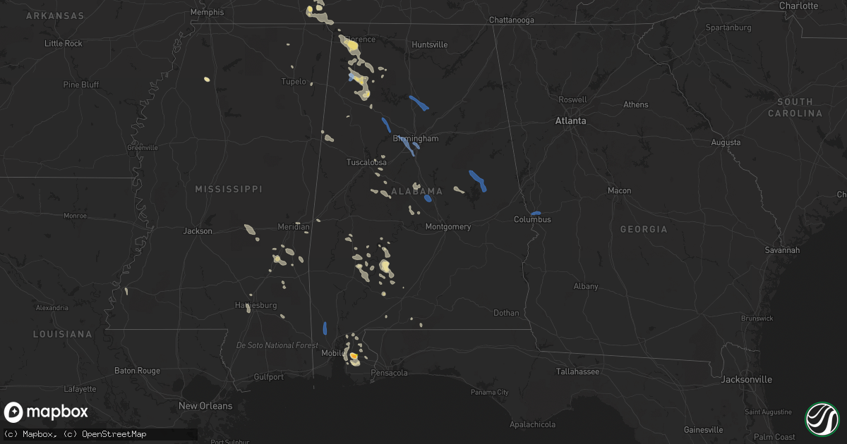 Hail map in Alabama on July 12, 2020