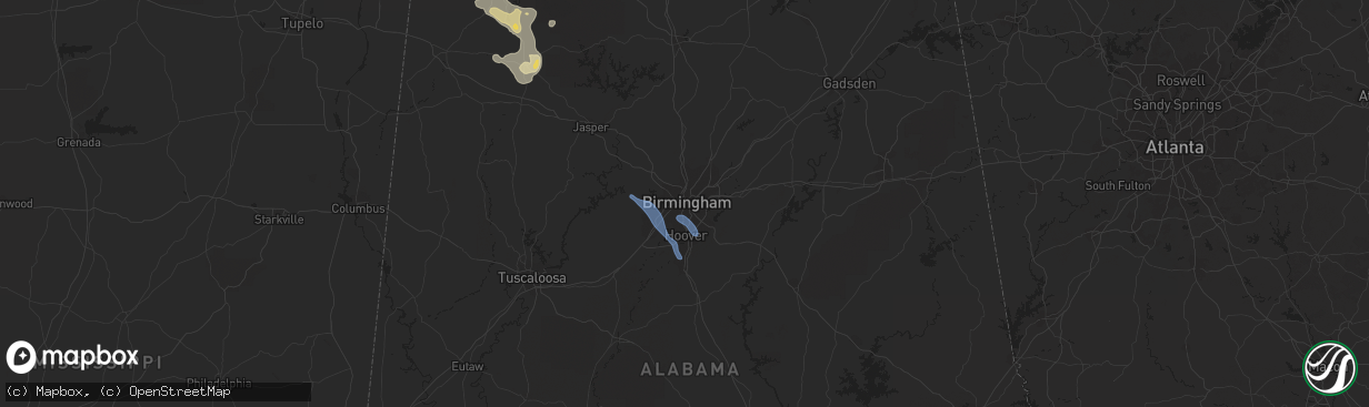 Hail map in Birmingham, AL on July 12, 2020