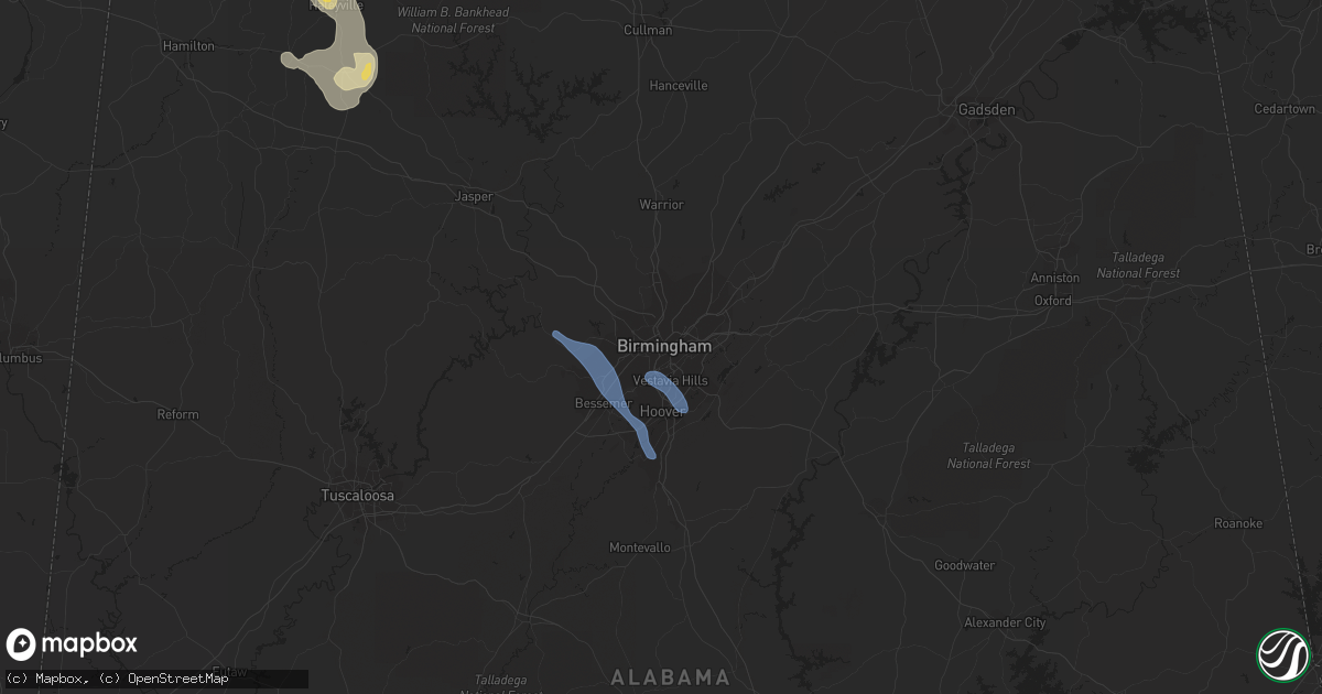 Hail map in Birmingham, AL on July 12, 2020