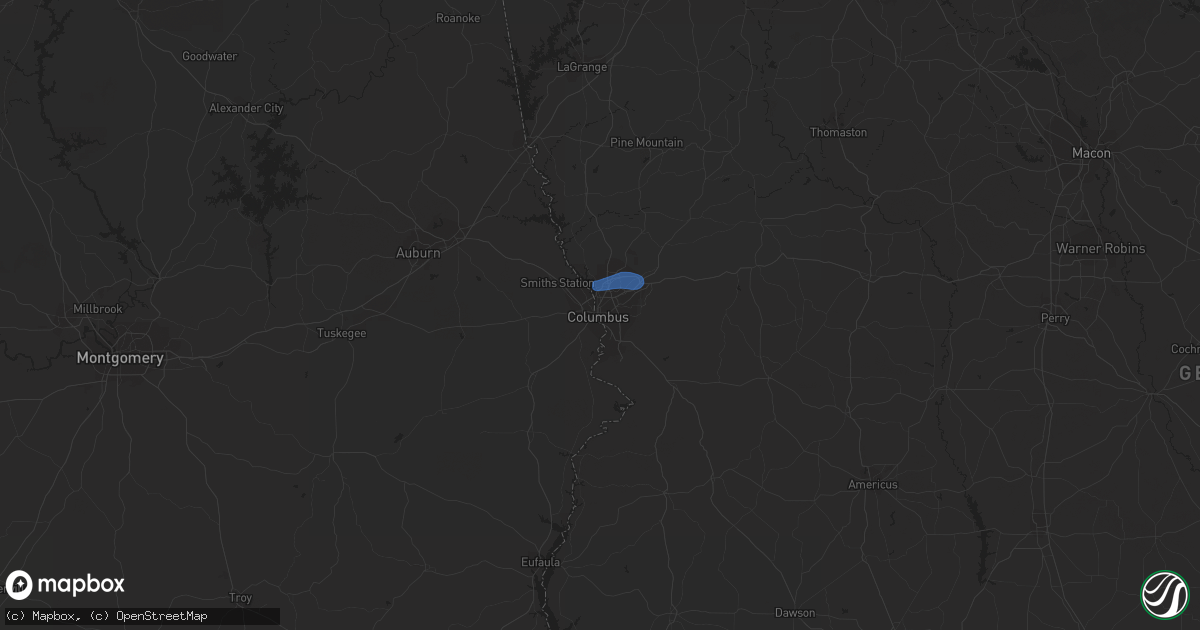Hail map in Columbus, GA on July 12, 2020