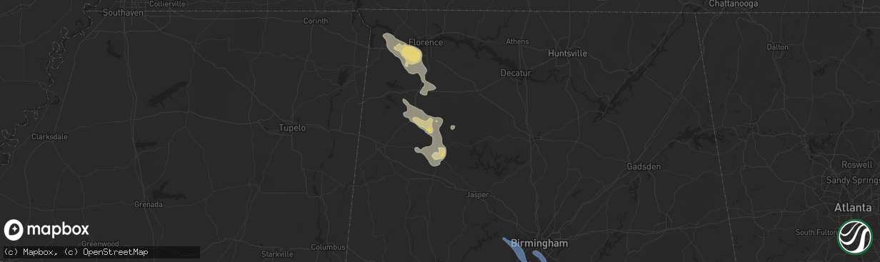 Hail map in Haleyville, AL on July 12, 2020