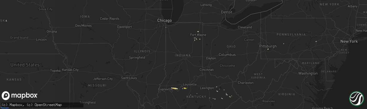 Hail map in Indiana on July 12, 2020