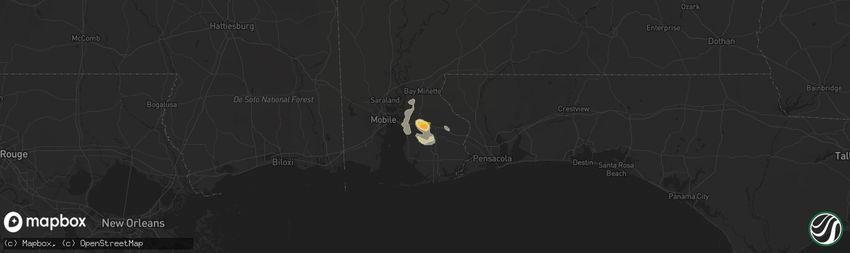 Hail map in Loxley, AL on July 12, 2020