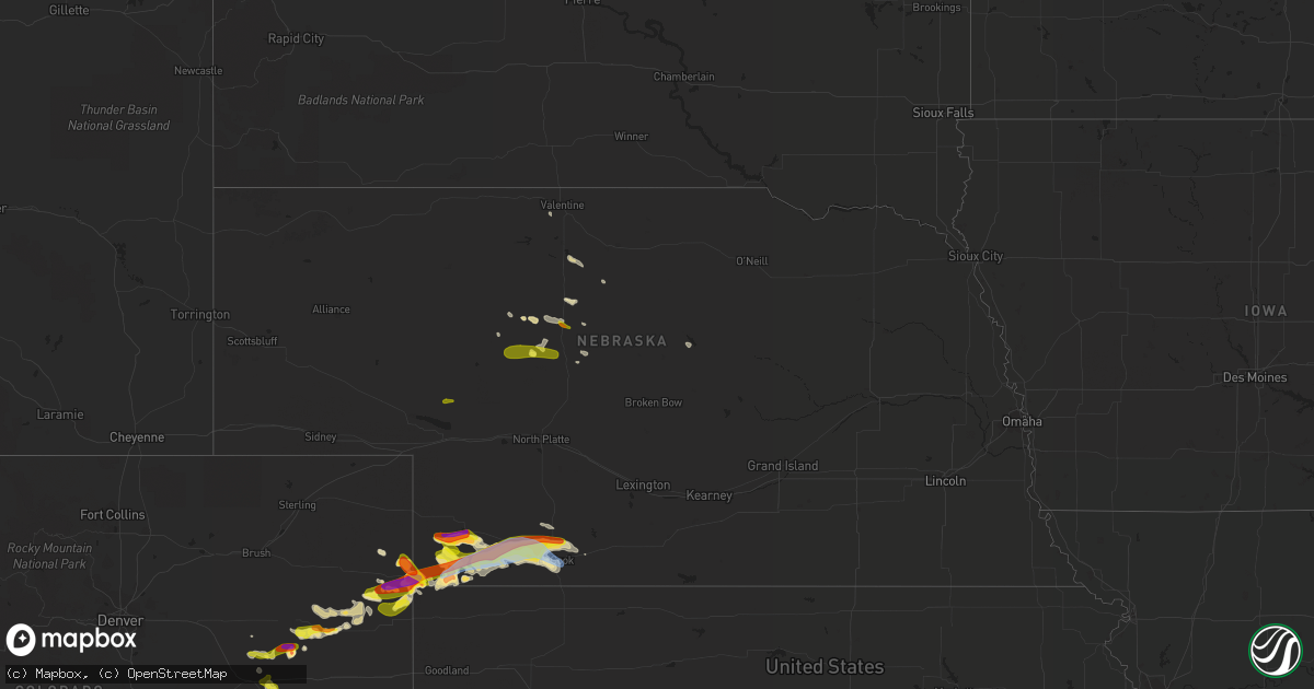 Hail map in Nebraska on July 12, 2020