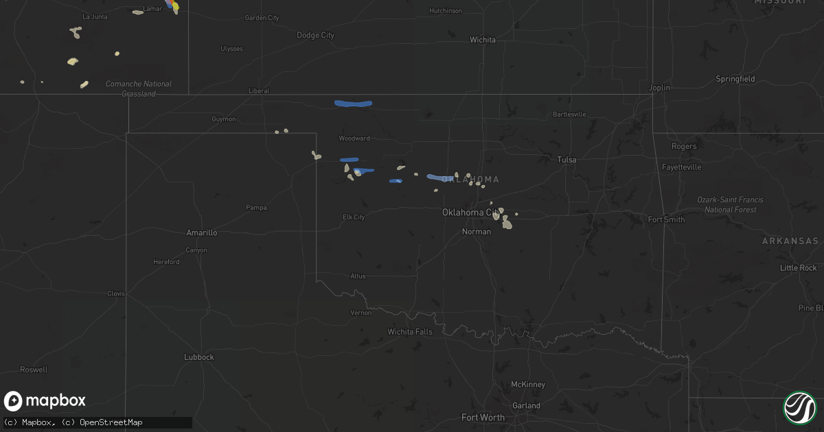 Hail map in Oklahoma on July 12, 2020
