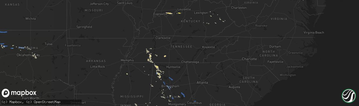 Hail map in Tennessee on July 12, 2020