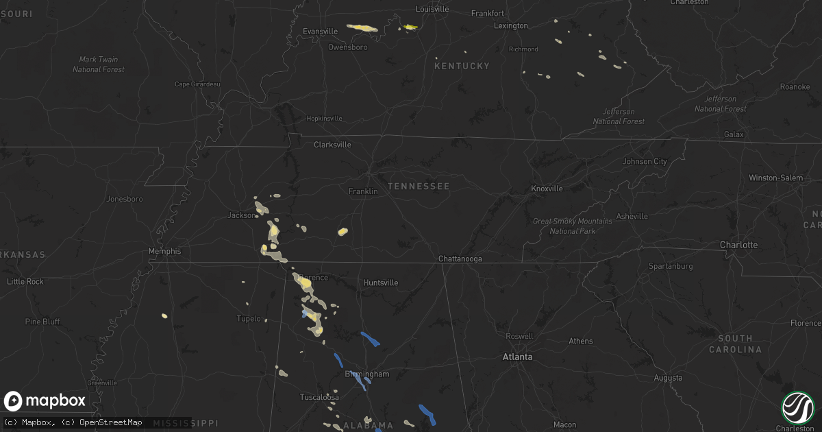 Hail map in Tennessee on July 12, 2020