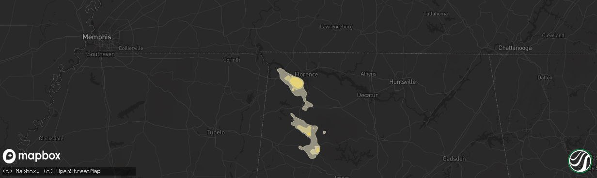 Hail map in Tuscumbia, AL on July 12, 2020