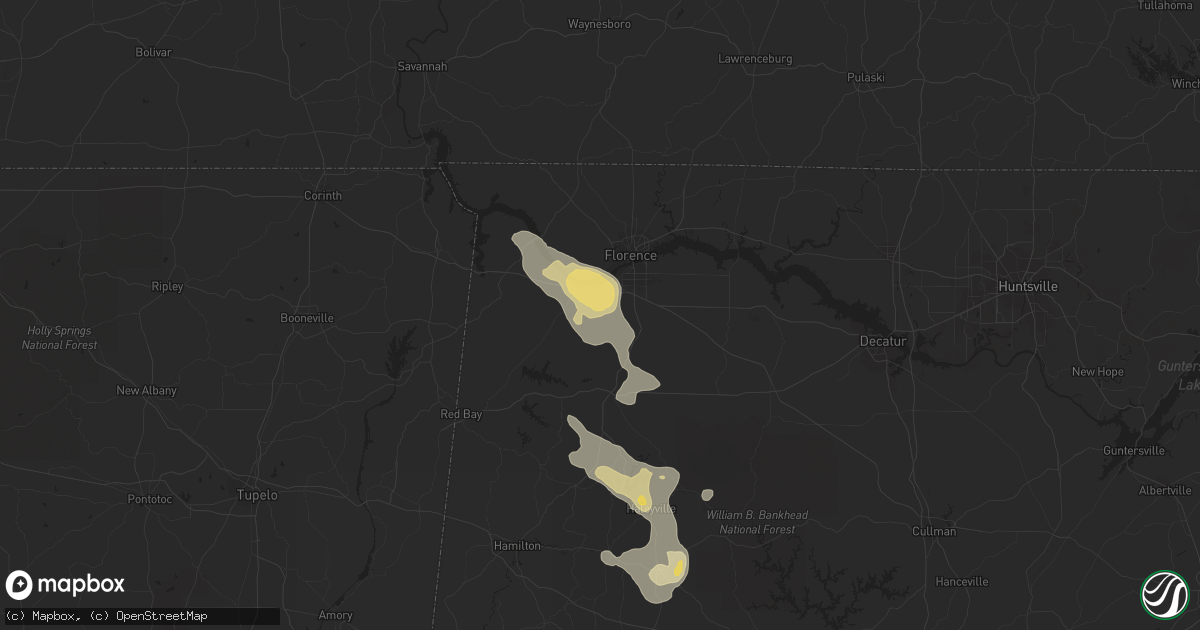 Hail map in Tuscumbia, AL on July 12, 2020