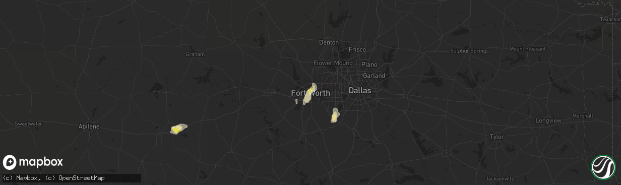 Hail map in Fort Worth, TX on July 12, 2021