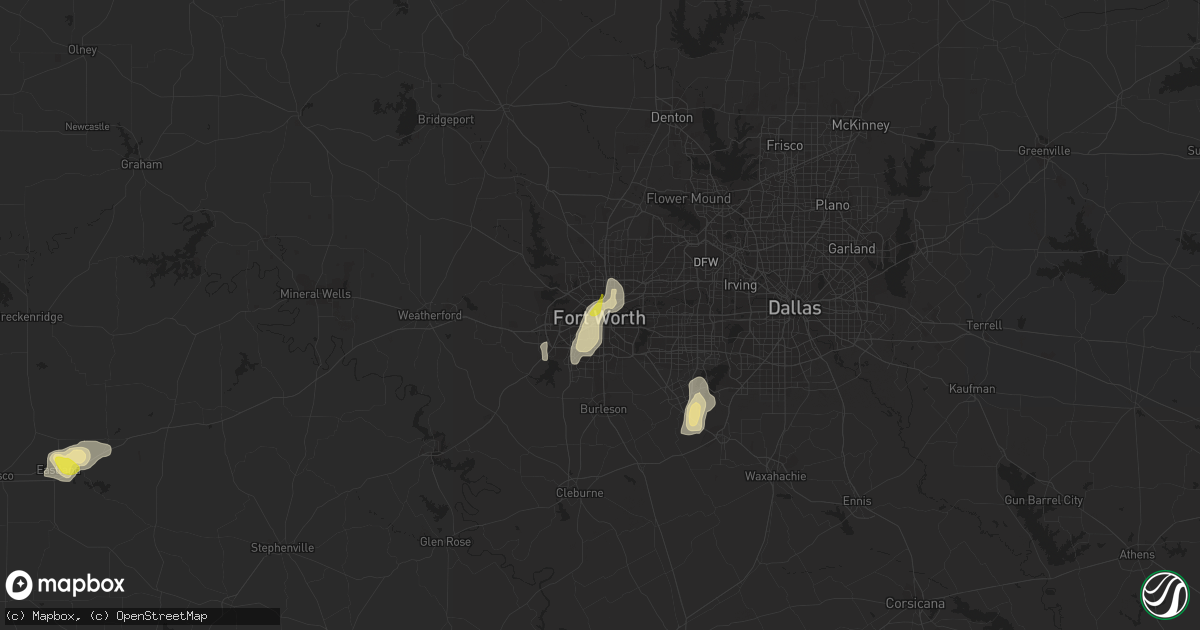 Hail map in Fort Worth, TX on July 12, 2021