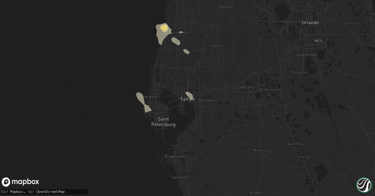 Hail map in Tampa, FL on July 12, 2021
