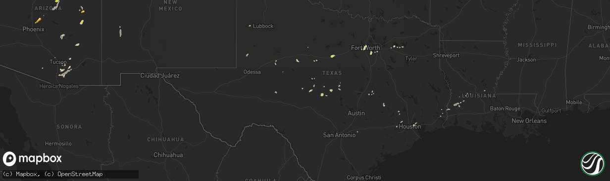 Hail map in Texas on July 12, 2021