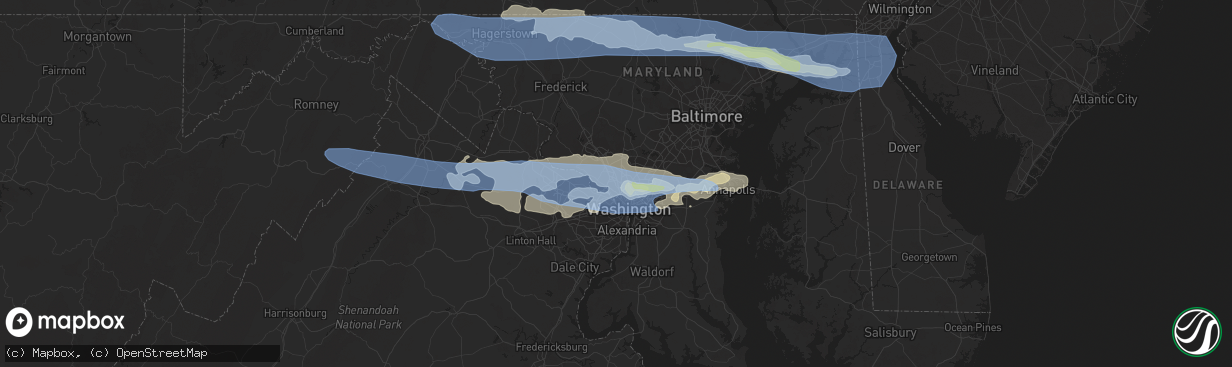 Hail map in Bethesda, MD on July 12, 2022