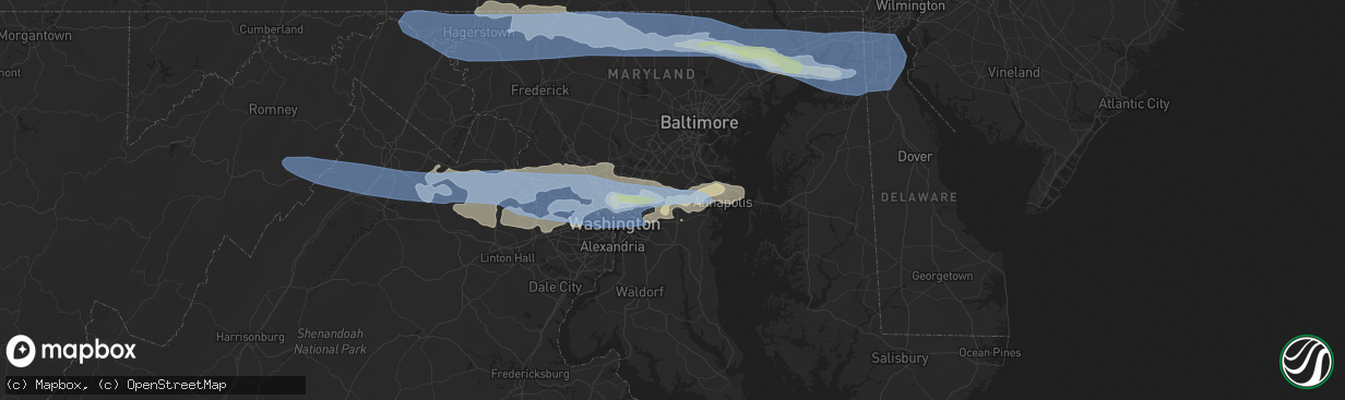 Hail map in Bowie, MD on July 12, 2022